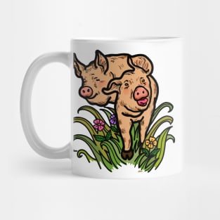 Happy smiling pig farm animal in nature. Mug